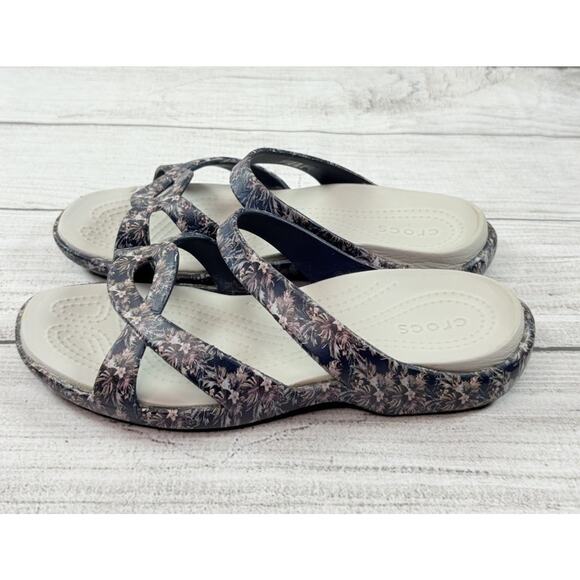 CROCS Women’s Meleen Twist Floral Graphic Sandals Navy Size 6 - Picture 2 of 6
